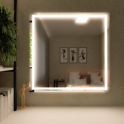 Espelho Decorativo Quadrado Elegance LED com Botão Touch
