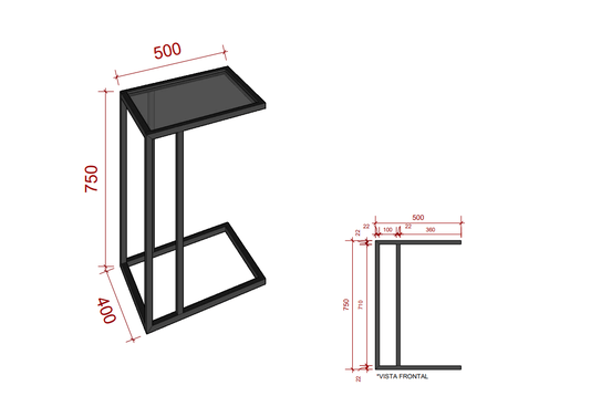 Estrutura Mesa Lateral Industrial com Pé Regulável 500x750mm