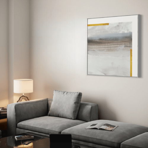 Quadro Abstrato Cinza e Dourado Folha de Ouro