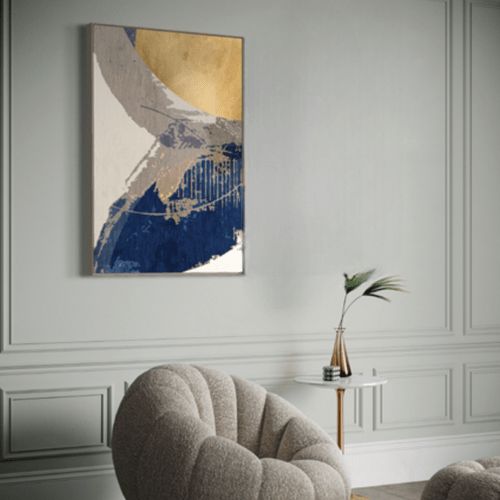 Quadro Azul, Branco e Creme Folha de Ouro