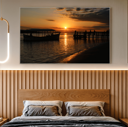 Quadro Barco, Pessoas e Pôr do Sol Por Cida Hoffmann