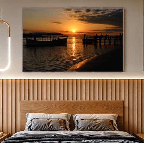 Quadro Barco, Pessoas e Pôr do Sol Por Cida Hoffmann