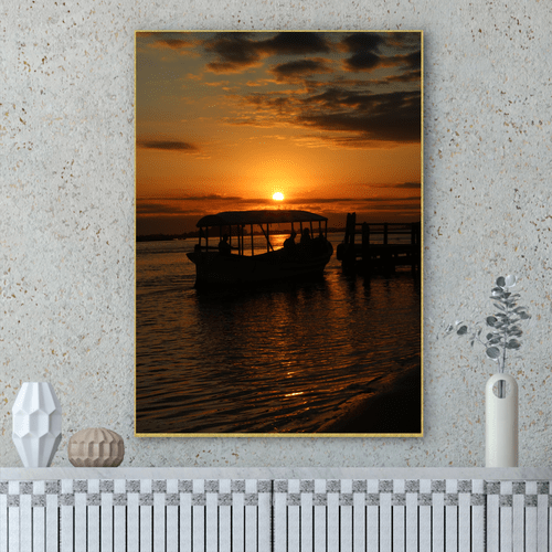 Quadro Barco, Pessoas e Pôr do Sol Por Cida Hoffmann