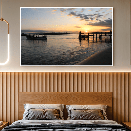 Quadro Barco, Pessoas e Pôr do Sol Por Cida Hoffmann