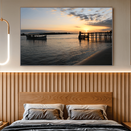 Quadro Barco, Pessoas e Pôr do Sol Por Cida Hoffmann