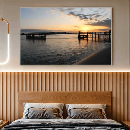 Quadro Barco, Pessoas e Pôr do Sol Por Cida Hoffmann
