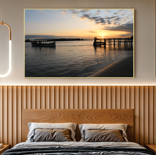 Quadro Barco, Pessoas e Pôr do Sol Por Cida Hoffmann