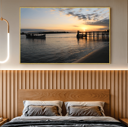 Quadro Barco, Pessoas e Pôr do Sol Por Cida Hoffmann
