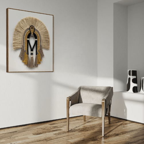 Quadro Cocar Têxtil 09 com Vidro 950x1100mm Por Sidnei Schwanck