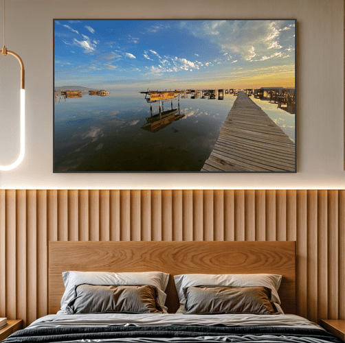 Quadro Lagoa, Barco e Céu Azul Por Cida Hoffmann