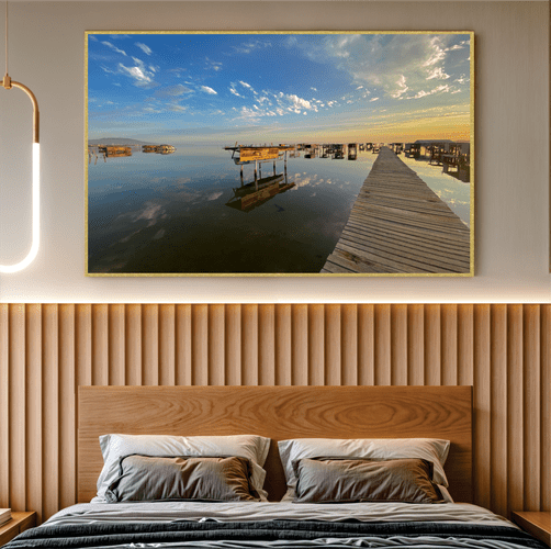 Quadro Lagoa, Barco e Céu Azul Por Cida Hoffmann