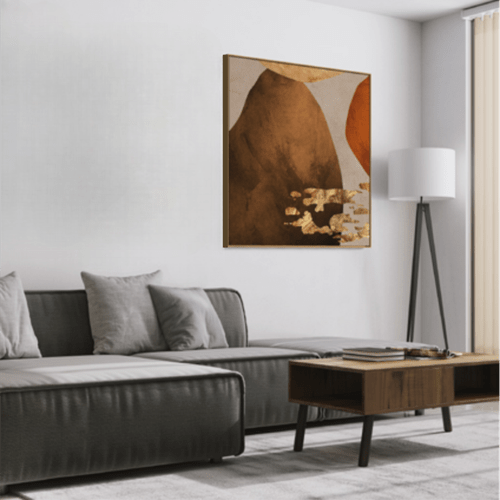 Quadro Orgânico Laranja e Marrom Folha de Ouro