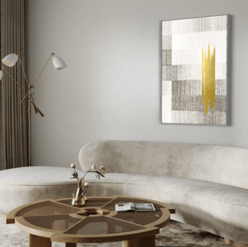 Quadro Quadriculado Cinza e Dourado Folha de Ouro