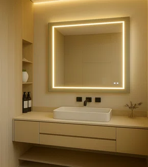 Espelho Decorativo Quadrado Elegance LED com Botão Touch e Som Integrado