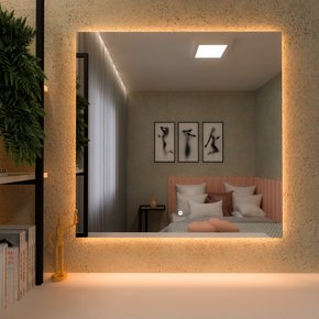 Espelho Decorativo Quadrado Light LED com Botão Touch