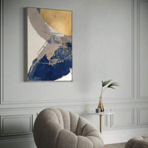 Quadro Azul, Branco e Creme Folha de Ouro