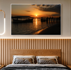 Quadro Barco, Pessoas e Pôr do Sol Por Cida Hoffmann