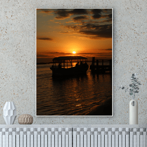 Quadro Barco, Pessoas e Pôr do Sol Por Cida Hoffmann