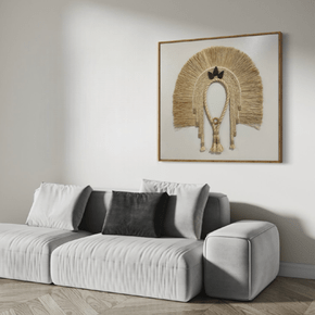 Quadro Cocar Palha 03 com Vidro 900x900mm Por Sidnei Schwanck