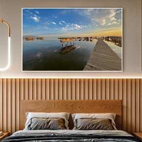 Quadro Lagoa, Barco e Céu Azul Por Cida Hoffmann