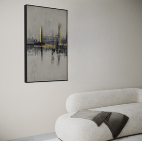 Quadro Linhas Cinzas, Douradas e Pretas Folha de Ouro