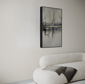 Quadro Linhas Cinzas, Douradas e Pretas Folha de Ouro