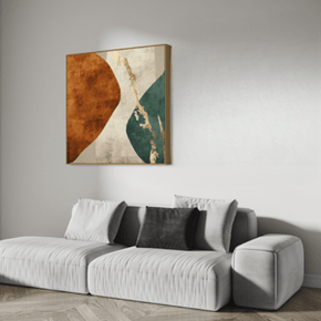 Quadro Orgânico Cinza, Creme, Laranja e Verde Folha de Ouro